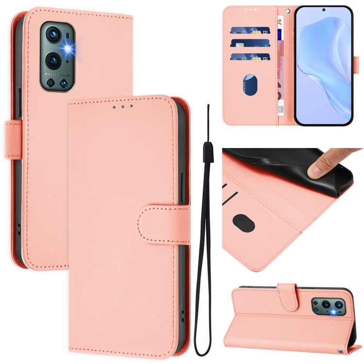 Skin Feel Solid Color Leather Phone Case with Lanyard, For OnePlus 9 Pro