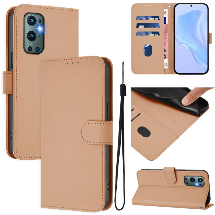 Skin Feel Solid Color Leather Phone Case with Lanyard, For OnePlus 9 Pro