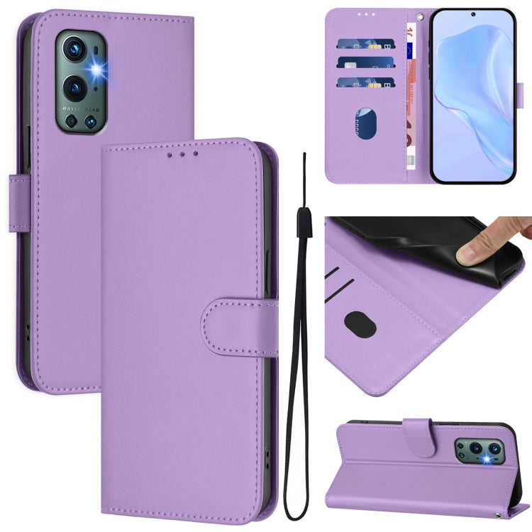 Skin Feel Solid Color Leather Phone Case with Lanyard, For OnePlus 9 Pro