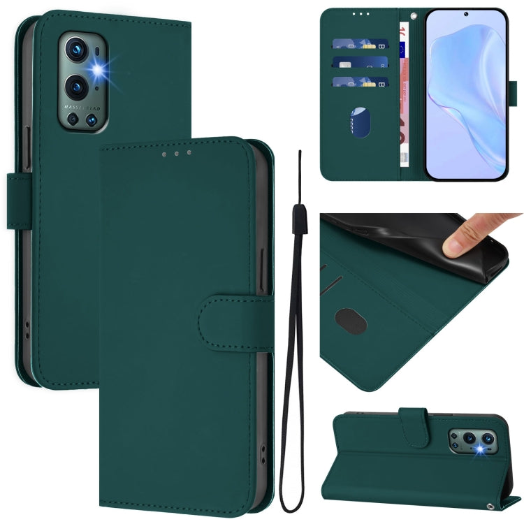 Skin Feel Solid Color Leather Phone Case with Lanyard, For OnePlus 9 Pro