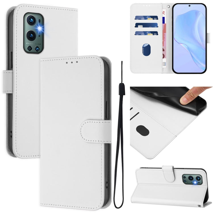 Skin Feel Solid Color Leather Phone Case with Lanyard, For OnePlus 9 Pro