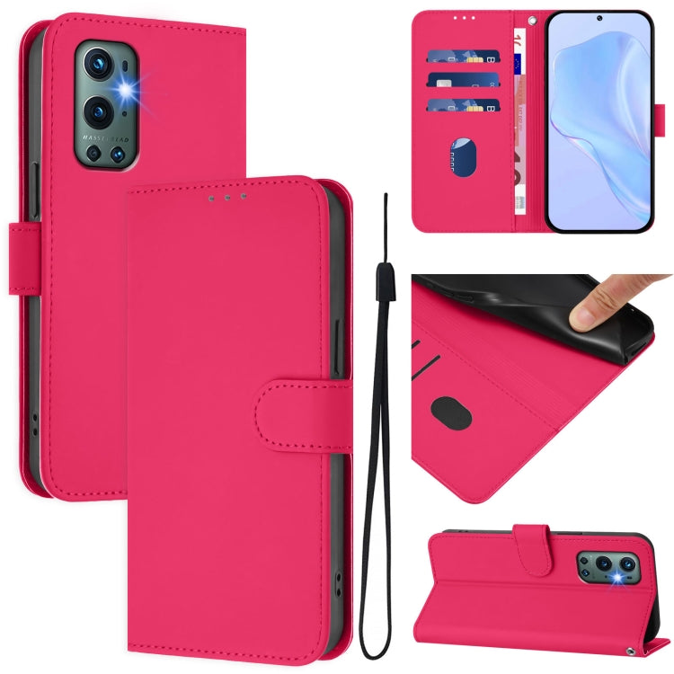 Skin Feel Solid Color Leather Phone Case with Lanyard, For OnePlus 9 Pro