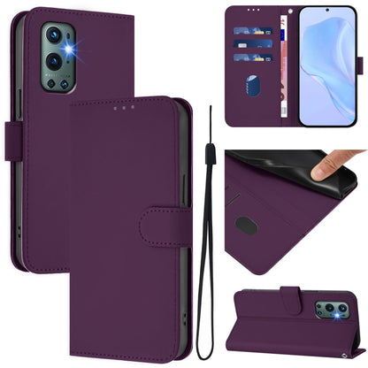 Skin Feel Solid Color Leather Phone Case with Lanyard, For OnePlus 9 Pro
