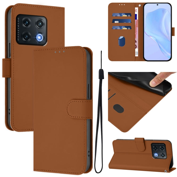 Skin Feel Solid Color Leather Phone Case with Lanyard, For OnePlus 10 Pro 5G