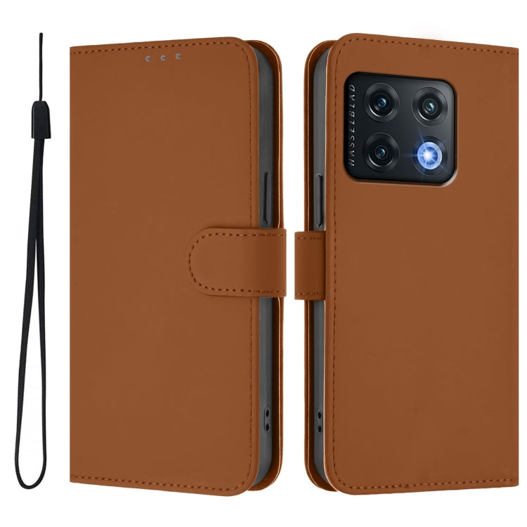 Skin Feel Solid Color Leather Phone Case with Lanyard, For OnePlus 10 Pro 5G
