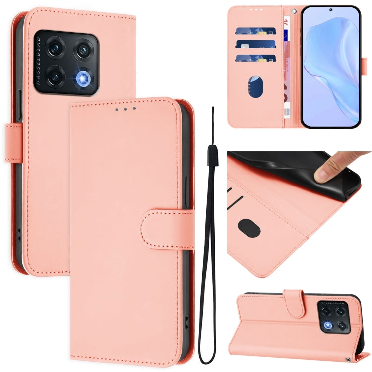 Skin Feel Solid Color Leather Phone Case with Lanyard, For OnePlus 10 Pro 5G