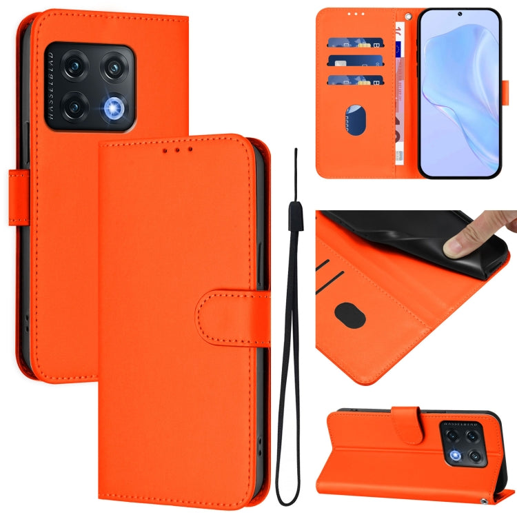Skin Feel Solid Color Leather Phone Case with Lanyard, For OnePlus 10 Pro 5G