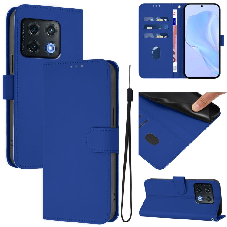 Skin Feel Solid Color Leather Phone Case with Lanyard, For OnePlus 10 Pro 5G