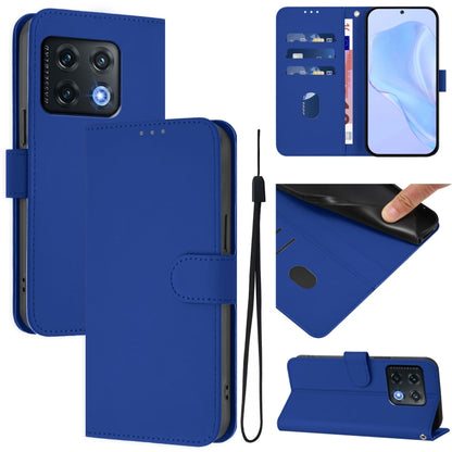 Skin Feel Solid Color Leather Phone Case with Lanyard, For OnePlus 10 Pro 5G