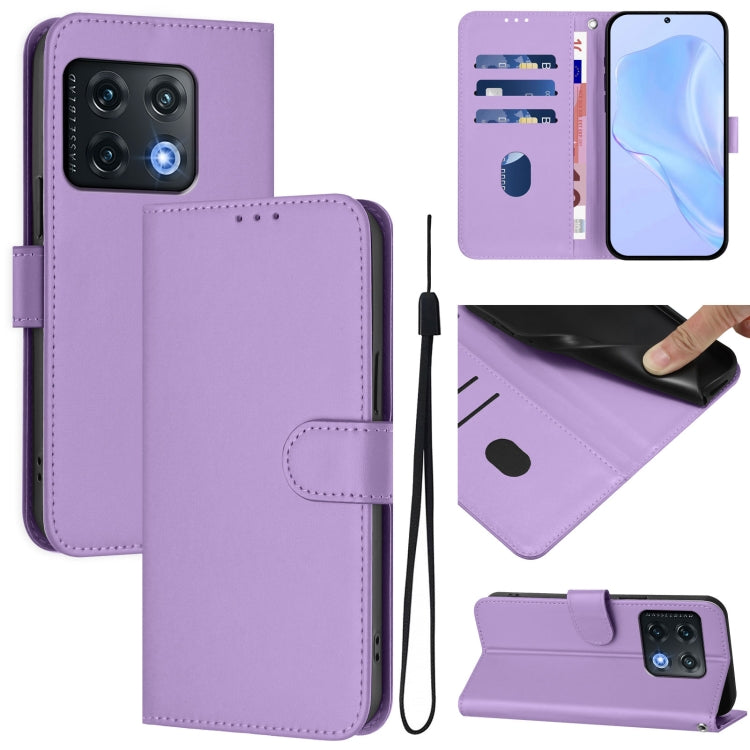 Skin Feel Solid Color Leather Phone Case with Lanyard, For OnePlus 10 Pro 5G