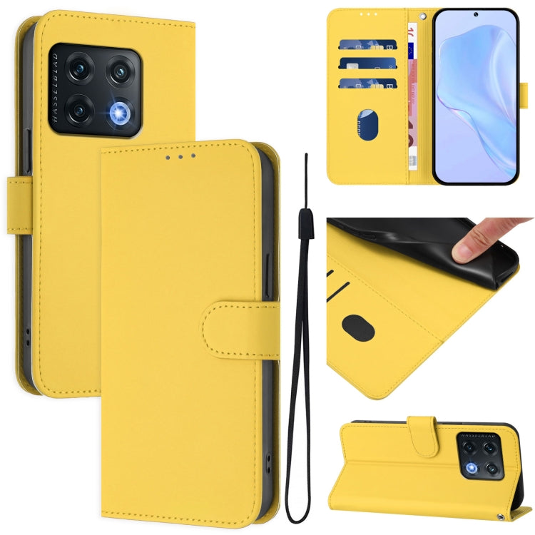 Skin Feel Solid Color Leather Phone Case with Lanyard, For OnePlus 10 Pro 5G