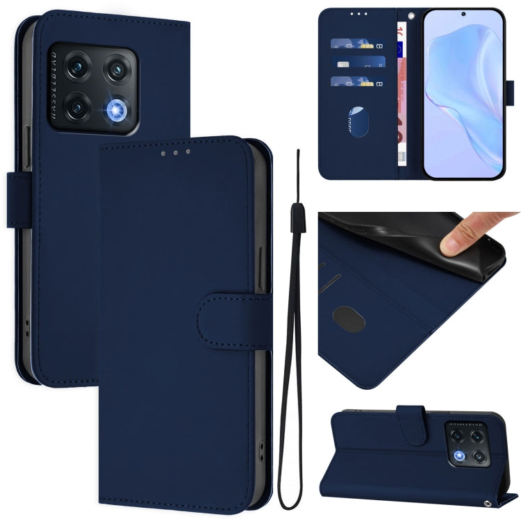 Skin Feel Solid Color Leather Phone Case with Lanyard, For OnePlus 10 Pro 5G