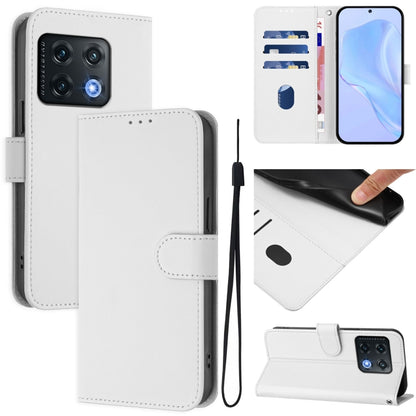 Skin Feel Solid Color Leather Phone Case with Lanyard, For OnePlus 10 Pro 5G