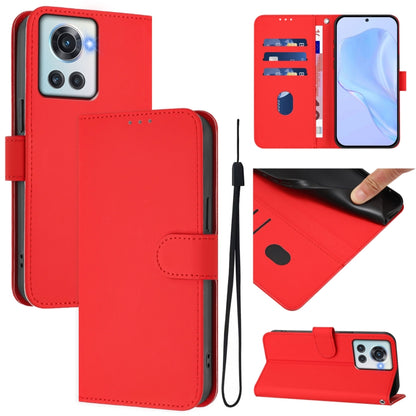 Skin Feel Solid Color Leather Phone Case with Lanyard, For OnePlus 10R / Ace