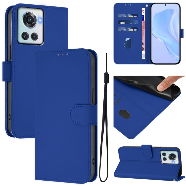 Skin Feel Solid Color Leather Phone Case with Lanyard, For OnePlus 10R / Ace