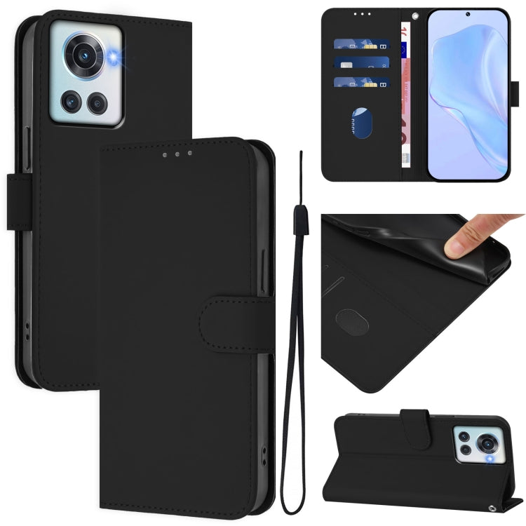 Skin Feel Solid Color Leather Phone Case with Lanyard, For OnePlus 10R / Ace