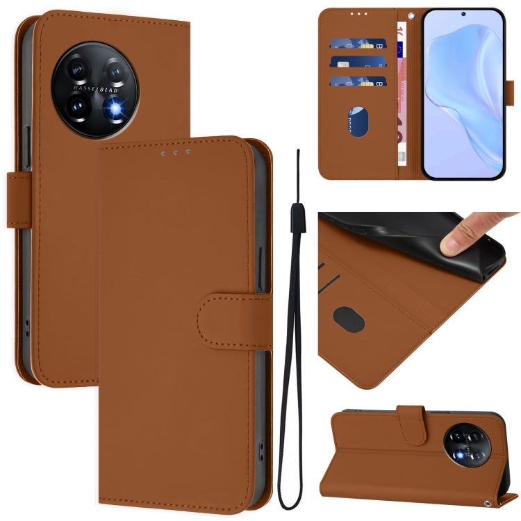 Skin Feel Solid Color Leather Phone Case with Lanyard, For OnePlus 11