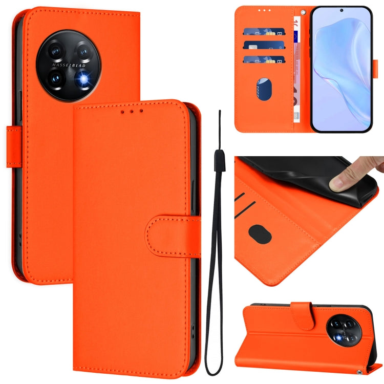 Skin Feel Solid Color Leather Phone Case with Lanyard, For OnePlus 11