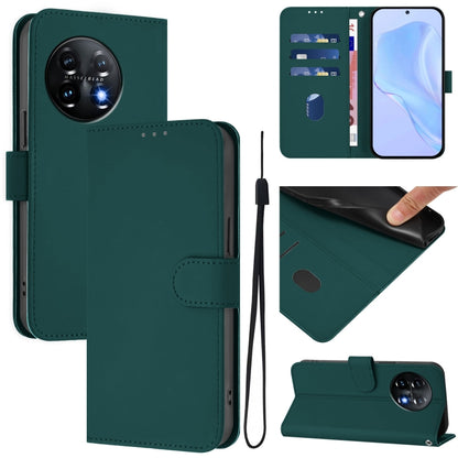 Skin Feel Solid Color Leather Phone Case with Lanyard, For OnePlus 11