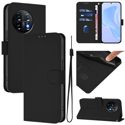 Skin Feel Solid Color Leather Phone Case with Lanyard, For OnePlus 11