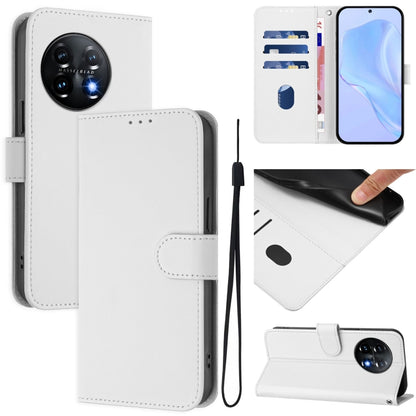 Skin Feel Solid Color Leather Phone Case with Lanyard, For OnePlus 11