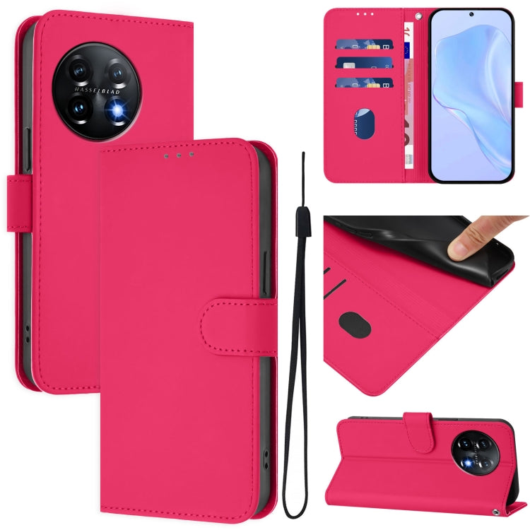 Skin Feel Solid Color Leather Phone Case with Lanyard, For OnePlus 11