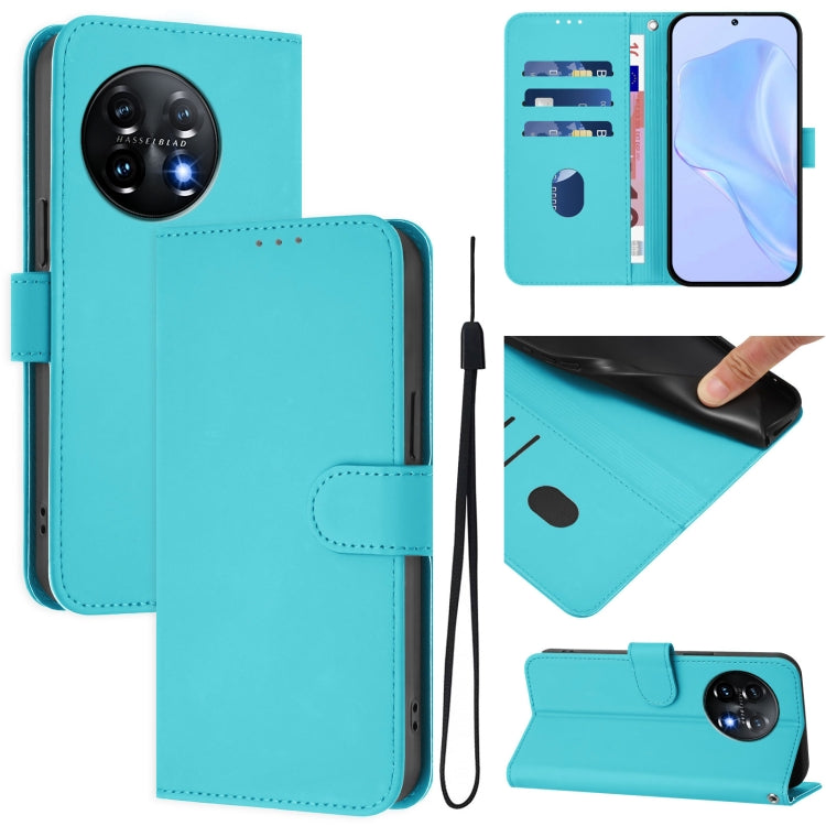 Skin Feel Solid Color Leather Phone Case with Lanyard, For OnePlus 11