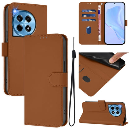 Skin Feel Solid Color Leather Phone Case with Lanyard, For OnePlus 12 5G Global