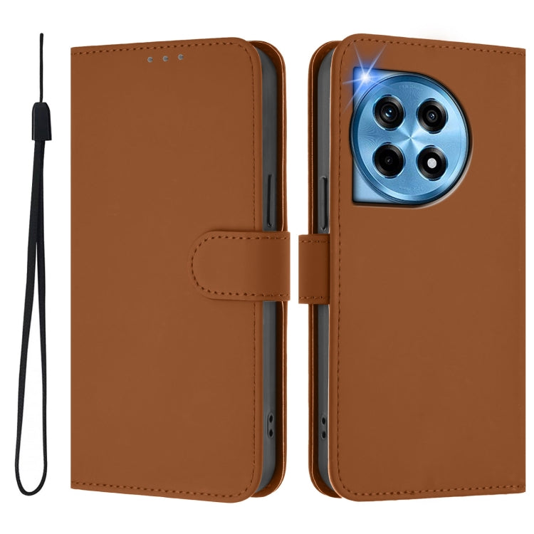 Skin Feel Solid Color Leather Phone Case with Lanyard, For OnePlus 12 5G Global