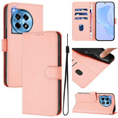 Skin Feel Solid Color Leather Phone Case with Lanyard, For OnePlus 12 5G Global