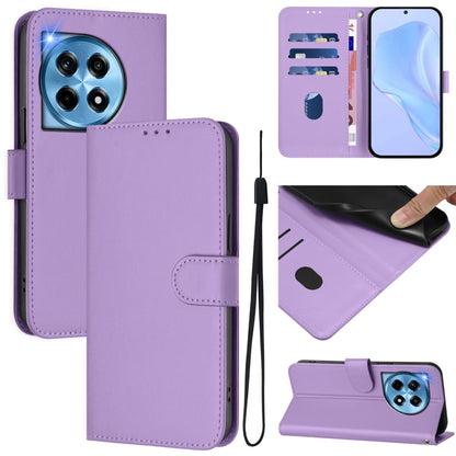 Skin Feel Solid Color Leather Phone Case with Lanyard, For OnePlus 12 5G Global