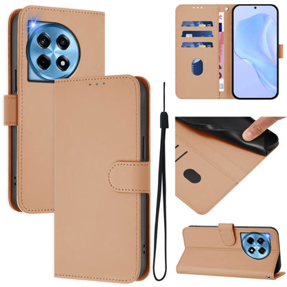 Skin Feel Solid Color Leather Phone Case with Lanyard, For OnePlus 12R 5G Global