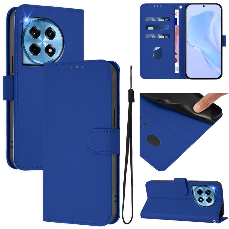 Skin Feel Solid Color Leather Phone Case with Lanyard, For OnePlus 12R 5G Global