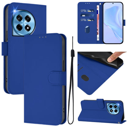 Skin Feel Solid Color Leather Phone Case with Lanyard, For OnePlus 12R 5G Global