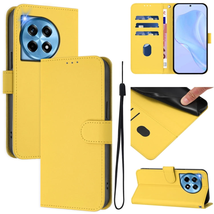 Skin Feel Solid Color Leather Phone Case with Lanyard, For OnePlus 12R 5G Global