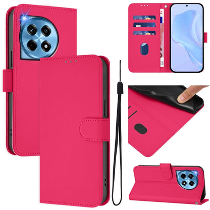 Skin Feel Solid Color Leather Phone Case with Lanyard, For OnePlus 12R 5G Global
