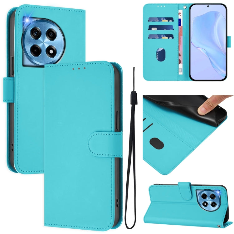Skin Feel Solid Color Leather Phone Case with Lanyard, For OnePlus 12R 5G Global