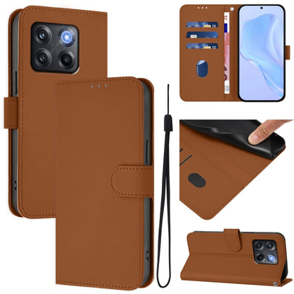 Skin Feel Solid Color Leather Phone Case with Lanyard, For OnePlus Ace Pro 5G