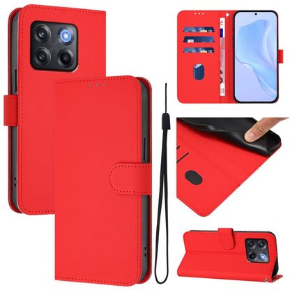 Skin Feel Solid Color Leather Phone Case with Lanyard, For OnePlus Ace Pro 5G