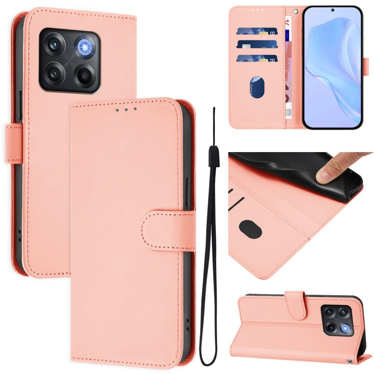 Skin Feel Solid Color Leather Phone Case with Lanyard, For OnePlus Ace Pro 5G