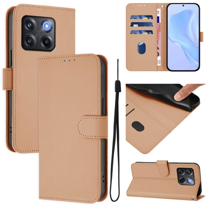 Skin Feel Solid Color Leather Phone Case with Lanyard, For OnePlus Ace Pro 5G