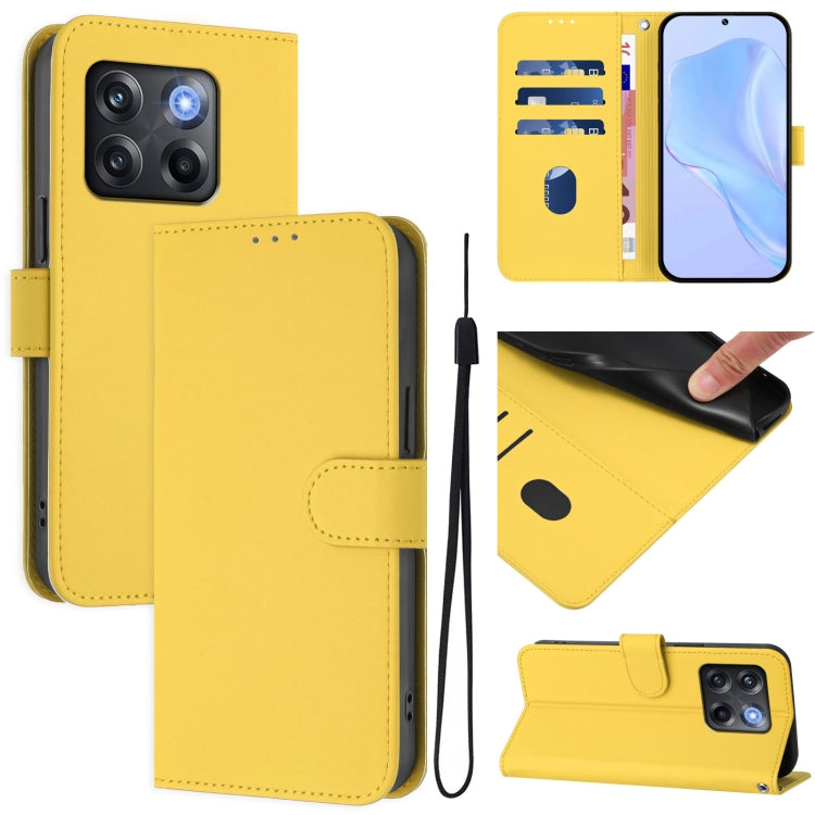 Skin Feel Solid Color Leather Phone Case with Lanyard, For OnePlus Ace Pro 5G