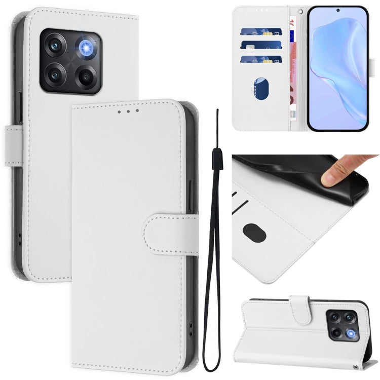 Skin Feel Solid Color Leather Phone Case with Lanyard, For OnePlus Ace Pro 5G