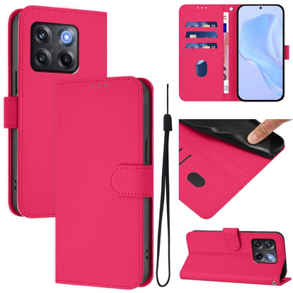 Skin Feel Solid Color Leather Phone Case with Lanyard, For OnePlus Ace Pro 5G