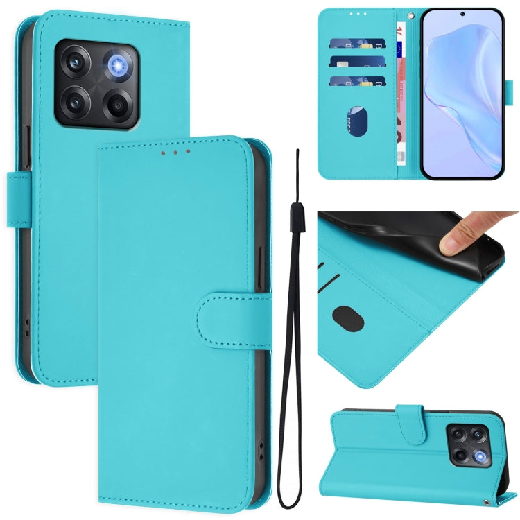 Skin Feel Solid Color Leather Phone Case with Lanyard, For OnePlus Ace Pro 5G