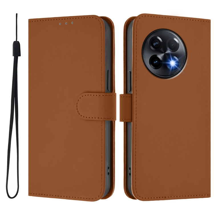Skin Feel Solid Color Leather Phone Case with Lanyard, For OnePlus 11R 5G Global