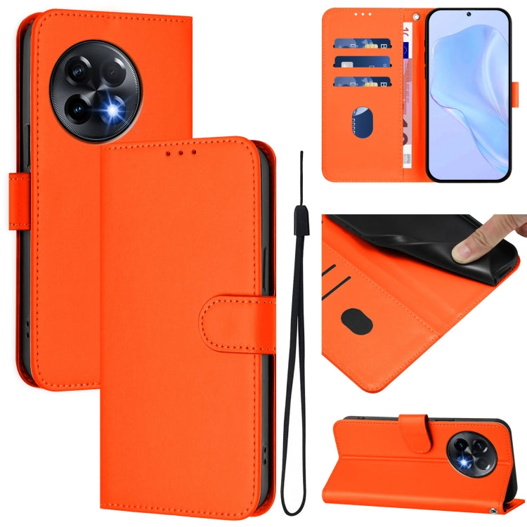 Skin Feel Solid Color Leather Phone Case with Lanyard, For OnePlus 11R 5G Global