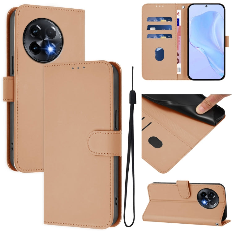 Skin Feel Solid Color Leather Phone Case with Lanyard, For OnePlus 11R 5G Global