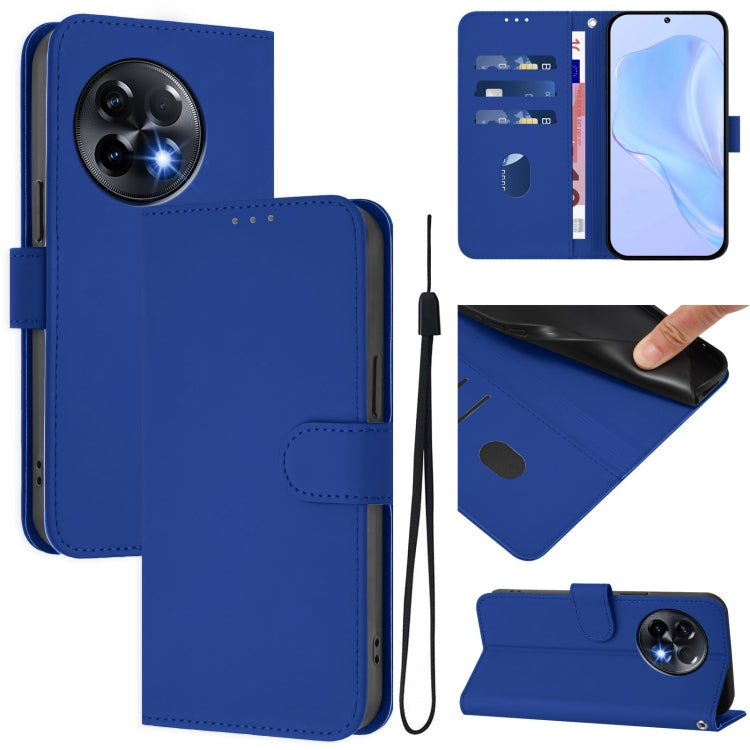 Skin Feel Solid Color Leather Phone Case with Lanyard, For OnePlus 11R 5G Global