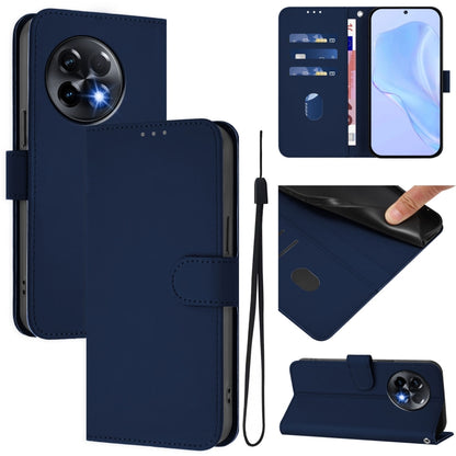 Skin Feel Solid Color Leather Phone Case with Lanyard, For OnePlus 11R 5G Global